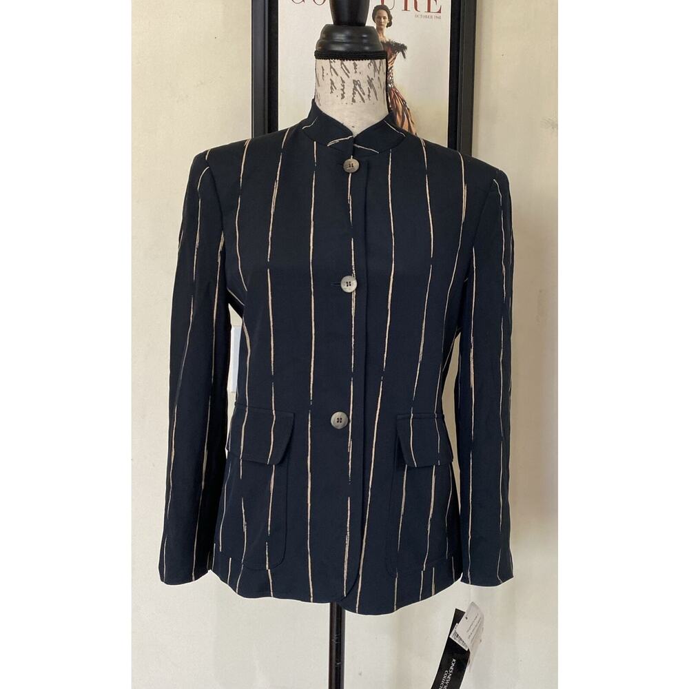 JONES NEW YORK 100%Silk Light Jacket Back Beige Striped Size 6